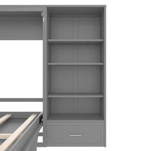 English Elm Queen Murphy Bed with Built-In Shelves, Height-Adjustable Storage & Drawer for Small Spaces Gray 71.6 L x 21.5 W x 6.1 H N733S309223E
