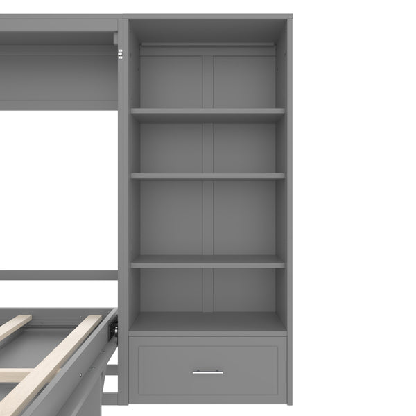 English Elm Queen Murphy Bed with Built-In Shelves, Height-Adjustable Storage & Drawer for Small Spaces Gray 71.6 L x 21.5 W x 6.1 H N733S309223E