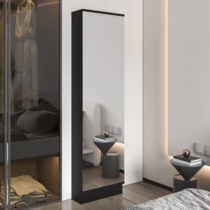 English Elm Ruan Black XL Shoe Cabinet with Mirror, 5 Shelves Holds Up to 10 Pairs, Engineered Wood, Slim Design B128P148800