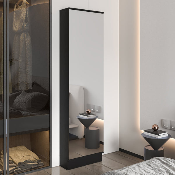 English Elm Ruan Black XL Shoe Cabinet with Mirror, 5 Shelves Holds Up to 10 Pairs, Engineered Wood, Slim Design B128P148800