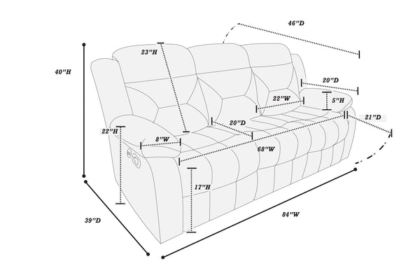 English Elm Recliner Sofa Three Seat Velvet Tufted Usb Charging Plush Living Room Couch B089P240507