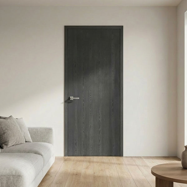 English Elm 36 in Black Textured Melamine Flush Interior Door Slab with Mdf Core Modern B2763P486369