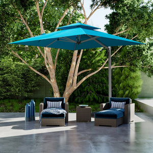 English Elm 9 9 ft Aluminum Cantilever Patio Umbrella with Tilt, Hydraulic Lift, UPF50+ Canopy, Rustproof Frame Lake Blue W1859P337816