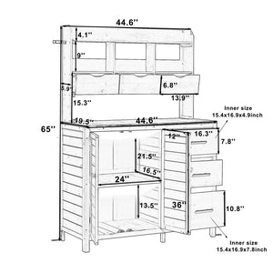 English Elm (with Hutch) Topamx Solid Fir Potting Bench Patio Workstation Spice Rack Drawer Natural Wood N717P404331A