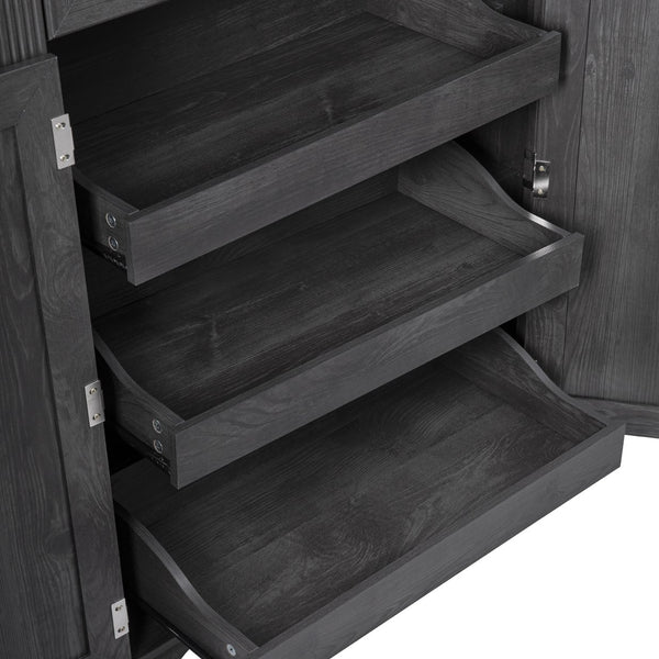 English Elm K&K 71" Tall Farmhouse Pantry Cabinet with Groove Edges, 3 Pull-Out Organizers, 6 Door Shelves Black N707P256507B