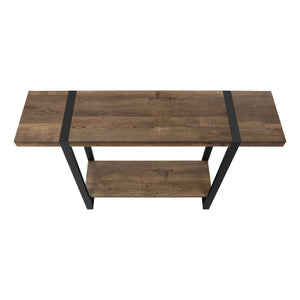 English Elm Accent Rustic Console Table 47.25" x12" Brown Laminate with Lower Shelf and Black Metal Legs - Modern Farmhouse B2710P219143