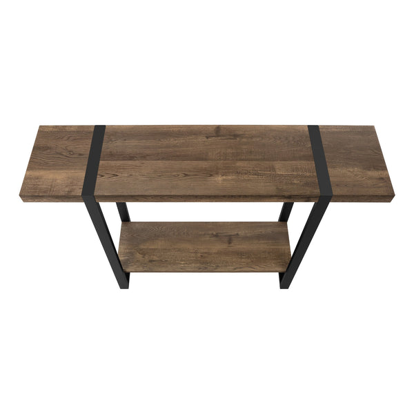 English Elm Accent Rustic Console Table 47.25" x12" Brown Laminate with Lower Shelf and Black Metal Legs - Modern Farmhouse B2710P219143