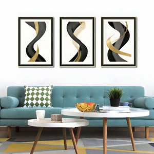 English Elm Set Of 3 Black And Gold Abstract Prints – Modern Luxury Framed Wall Art For Living Room & Bedroom T3976P383232-GIGA