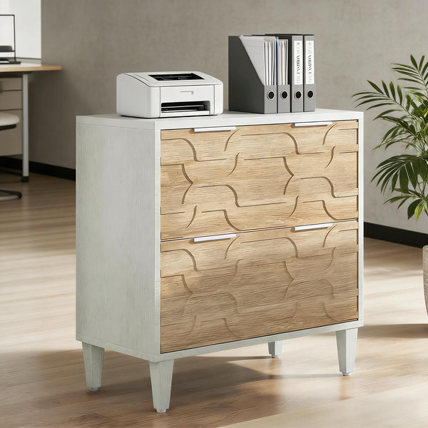 English Elm 2-drawer File Cabinet with Reinforced Top White Grey Modern Home Office Storage T3971P451351
