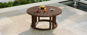 English Elm Trexm Round Acacia Outdoor Dining Table Seats Six with Umbrella Hole Slatted Top Mocha N715P404283P