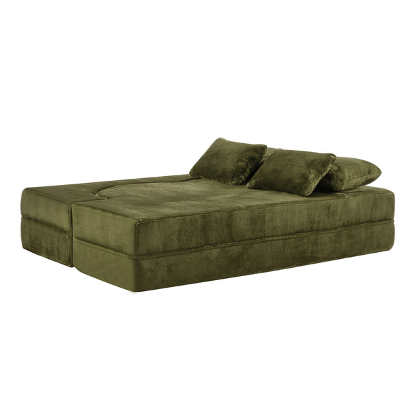 English Elm Queen Foldable Sofa Bed with Plush Chenille Cover, High-Density Foam Convertible Futon for Living Room Guest Room Bedroom Green W1829P348207