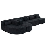 English Elm 143.7" Upholstered Sofa Free-Combined Sofa Couch With Two Chaise Lounge and Five Back Pillows For Living Room, Black