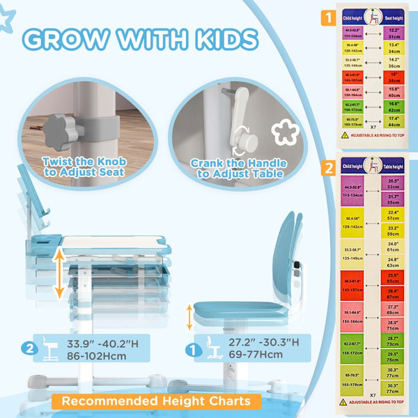 English Elm Qaba Kids Desk And Chair Set - Adjustable, Ergonomic Study Table With Tilt Top, Storage & Book Stand W2225P229108-GIGA