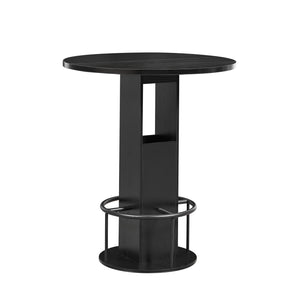 English Elm 3-piece Round Bar Set Mid-century Matte Finish Table with Wood Grain Stools Black W1162P433405