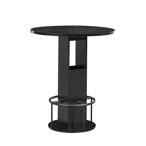 English Elm 3-piece Round Bar Set Mid-century Matte Finish Table with Wood Grain Stools Black W1162P433405