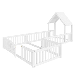 English Elm Twin House Floor Bed with Door & Full-Length Guardrails, Solid Wood Twin Loft Alternative for Kids White W1580P327128