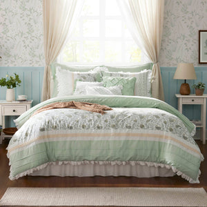 English Elm 9 Piece Cotton Percale Comforter Set Queen - Luxurious, Breathable Bedding With Decorative Pillows & Bed Skirt B035P294109
