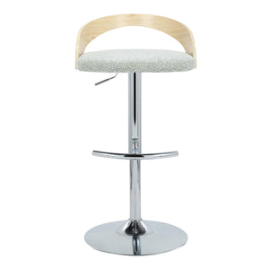 English Elm Adjustable Swivel Barstools Set of 3 Chrome Base Natural Wood Green Fabric Seat B202S02018