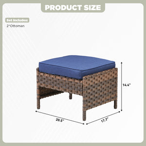 English Elm Outdoor Handwoven Pe Wicker Ottoman Set Rust Resistant Patio Footrests with Cushions Blue T3773P417377