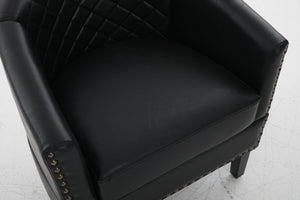 English Elm chair Quilted Diamond-Back Accent Chair with Nailhead Trim, Soft Tactile Upholstery & Solid Wood Legs Black PU W3515P326999