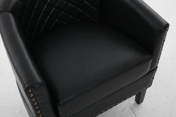English Elm chair Quilted Diamond-Back Accent Chair with Nailhead Trim, Soft Tactile Upholstery & Solid Wood Legs Black PU W3515P326999