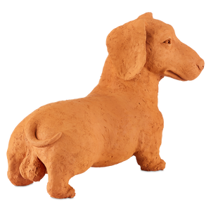 Rocky the Teckel: Whimsical Terracotta Dachshund Sculpture by Thai Artist Nhut Nhathawut, 15.75” High