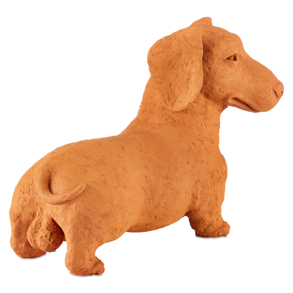 Rocky the Teckel: Whimsical Terracotta Dachshund Sculpture by Thai Artist Nhut Nhathawut, 15.75” High