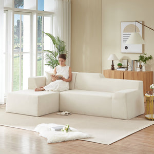 English Elm Modern Corduroy L-shaped Sectional Sofa with High Back for Minimalist Living Rooms W3396P415591