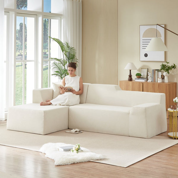 English Elm Modern Corduroy L-shaped Sectional Sofa with High Back for Minimalist Living Rooms W3396P415591