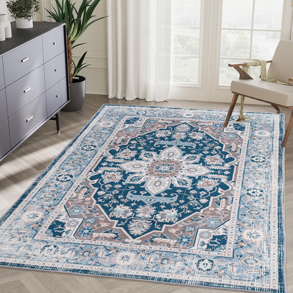 English Elm Area Rug 5X7 Vintage Bohemian Floral Design - Non-Slip, Washable Persian Rug For Home Decor W2907P265029