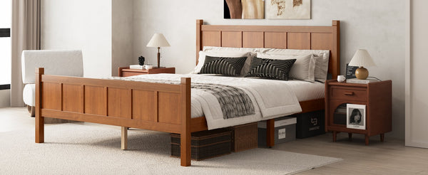 English Elm Queen Platform Bed Shaker Farmhouse Style with Vertical Slat Headboard and Wood Grain Finish Walnut N733P422480D