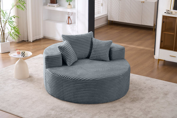 English Elm Accent Round Swivel Lounge Chair Corduroy Upholstered Oversized Seat for Bedroom or Living Room Grey W1752P422111