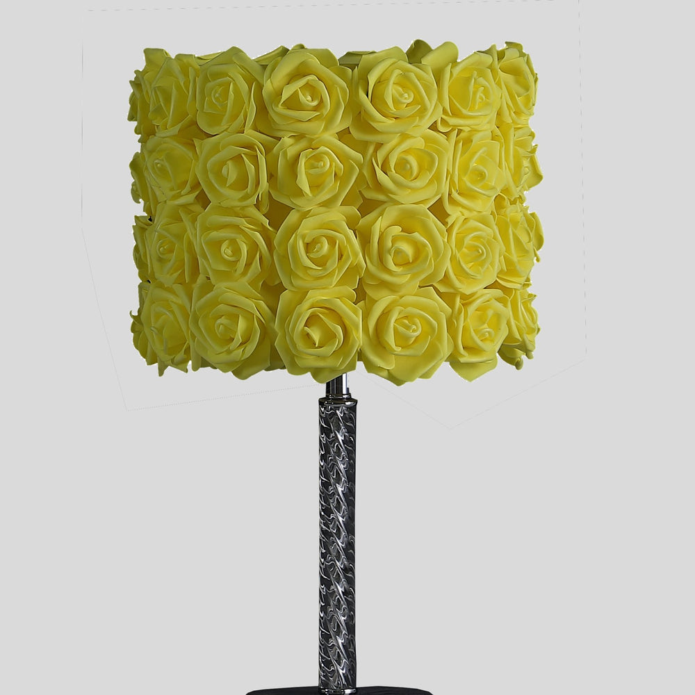 English Elm 18.25" Yellow Roses in Bloom Table Lamp – Twisted Clear Acrylic Body, Drum Shade, Chrome Base, UL Listed B072116323