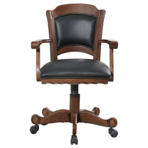 English Elm Chilmark Five Piece Game Set with Carved Pedestal Base and Leatherette Caster Chairs B062S00895