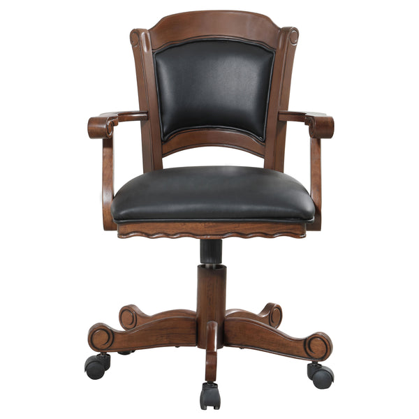 English Elm Chilmark Five Piece Game Set with Carved Pedestal Base and Leatherette Caster Chairs B062S00895