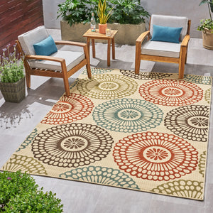 Christopher Knight Home® - Noble House - Seastar Outdoor 6'7" X 9'2" Medallion Area Rug, Ivory and Multi