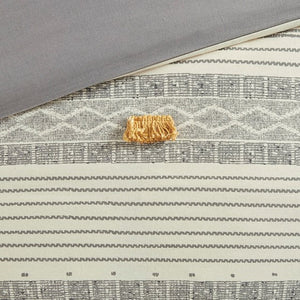 English Elm Full/Queen Cody 3 Piece Cotton Duvet Cover Set with Grey & Yellow Stripes, Pompoms, OEKO-TEX Safety B035129130