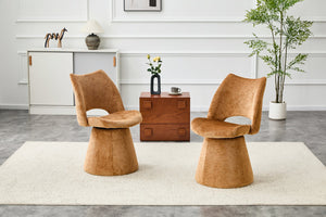 English Elm Modern Chenille Linen Accent Chair Sculptural Hollow Back Swivel Seat for Dining Vanity Brown W3493P452653