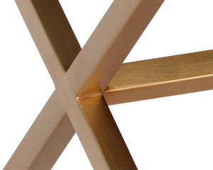 Sunpan Kenji Bench - Elegant Trestle Style with Brushed Gold Finish and Button Tufted Faux Leather Seat Small
