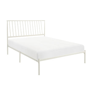 English Elm Metal Queen Platform Bed Matte Powder Coat Angled Headboard Low Profile Frame White B011P261198