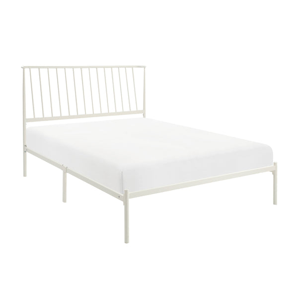 English Elm Metal Queen Platform Bed Matte Powder Coat Angled Headboard Low Profile Frame White B011P261198