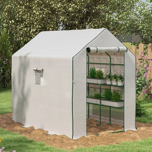 English Elm Outsunny Portable Greenhouse 4.6' X 4.7' – Uv/Water Resistant Walk-In With Two-Tier Shelving & Ventilation W2225P174446-GIGA
