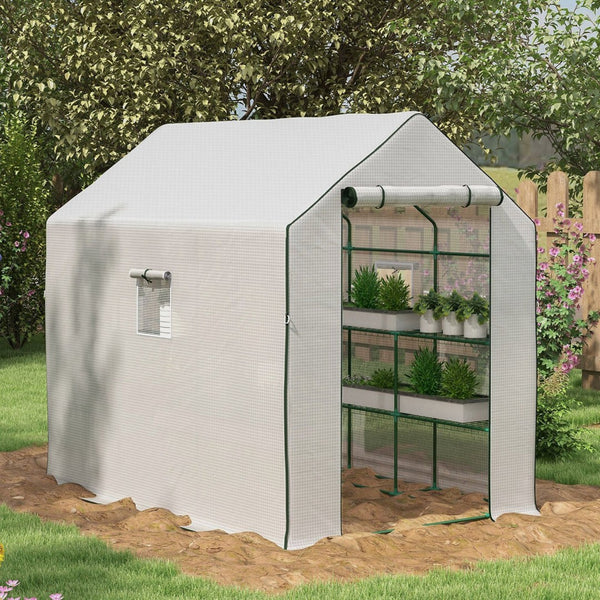 English Elm Outsunny Portable Greenhouse 4.6' X 4.7' – Uv/Water Resistant Walk-In With Two-Tier Shelving & Ventilation W2225P174446-GIGA