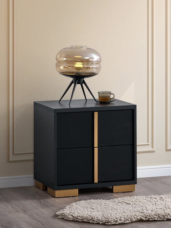 English Elm Steeler 2-drawer Nightstand Black Laminate Gold Accent Glam Bedside Cabinet B078P497916