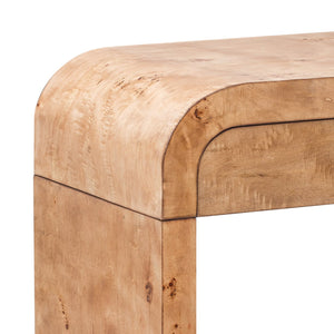 English Elm U_style Burl Veneer Console Table with Two Drawers for Foyer Living Room Hallway Natural Wood+Brown N711P216235D