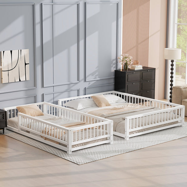 English Elm Twin XL over Queen Metal Bunk Bed with Ladder and Guardrails, Space-Saving Sturdy Frame for Kids and Guests White N709P277756K