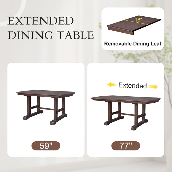 English Elm 6-piece Extendable Wood Dining Set with Linen Upholstered Chairs Bench Seats Eight Cherry N752S000097C