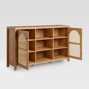 58" 4-Door Sideboard w/ Arched Rattan Panels English Oak SAHD5DEO Walker Edison