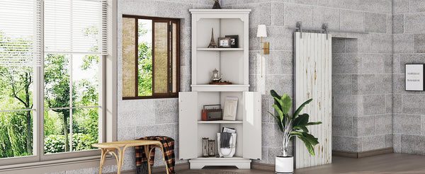 English Elm Tall Corner Cabinet White Mdf Open Shelves Closed Storage for Any Room W1580P414889