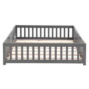 English Elm Twin Pine Wood Floor Bed with Safety Guardrails and Door for Kids Bedroom W495123245